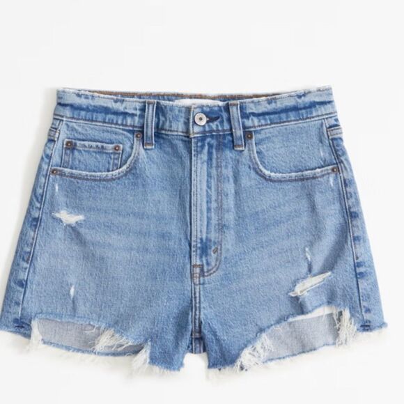 Abercrombie & Fitch Blue Jean Shorts Distressed High-Waisted - Picture 1 of 8